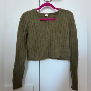 urban outfitters olive green fuzzy sweater